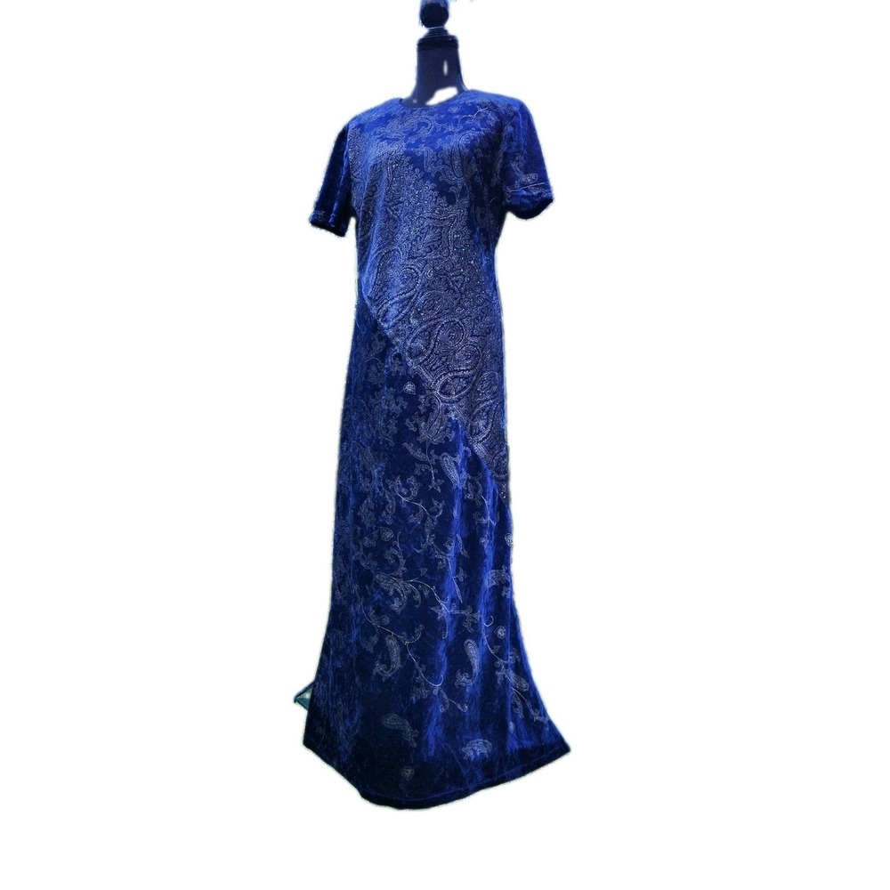 VTG Crush Velvet Maxi Dress Royal Blue/Purple GOLD DESIGN Long whimsigoth Shift